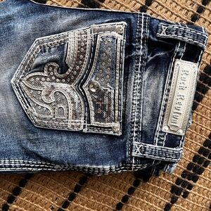 Rock Revival Blue Jeans with Embroidered Back Pocket